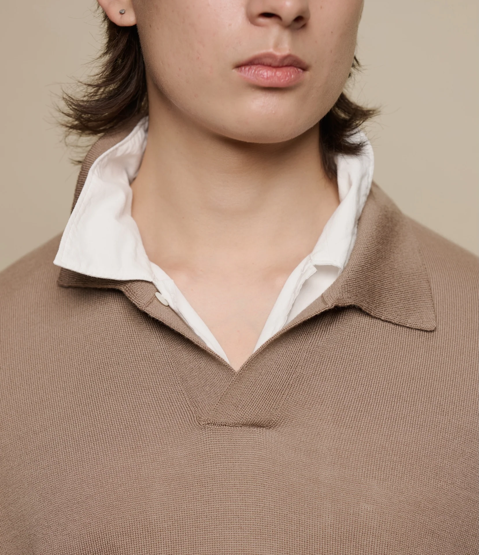 Refined Knitted Merino Wool Short Sleeve Polo Shirt - Image 3